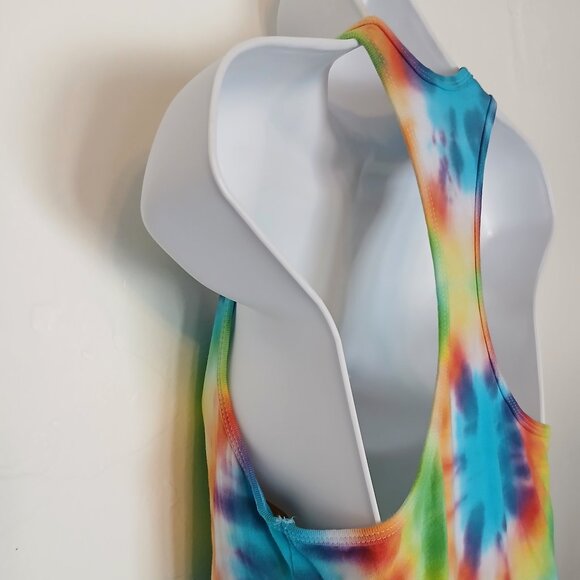 Rainbow Tie Dye Racerback Tank Top With Pretty Colorburst Pattern Women's Small - Picture 6 of 14